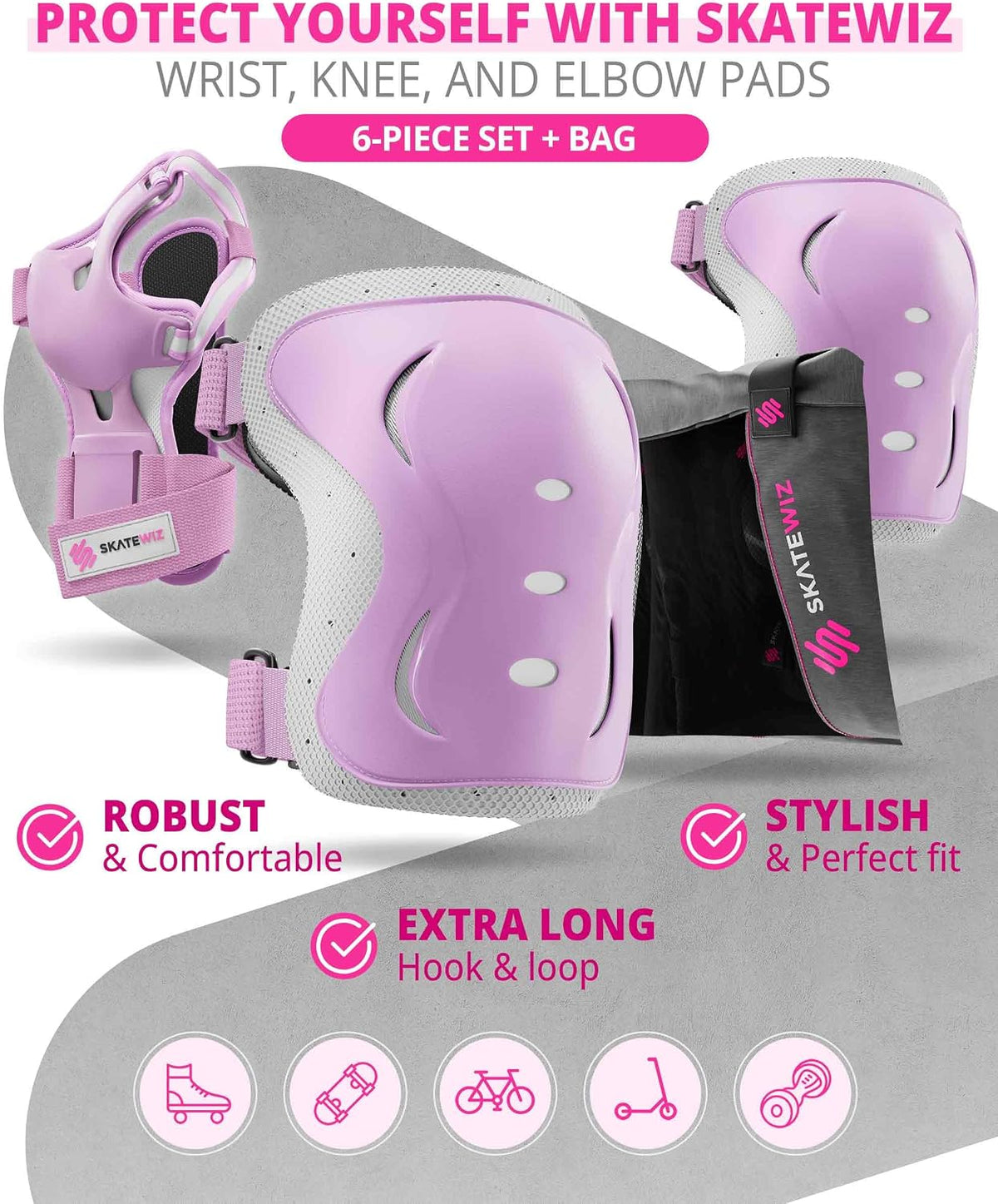 Kids and Adults Knee Pads and Elbow Pads Set with Wrist Guards for Roller Skating [6pc] - Skating Protective Gear for Roller Skates & Skateboard