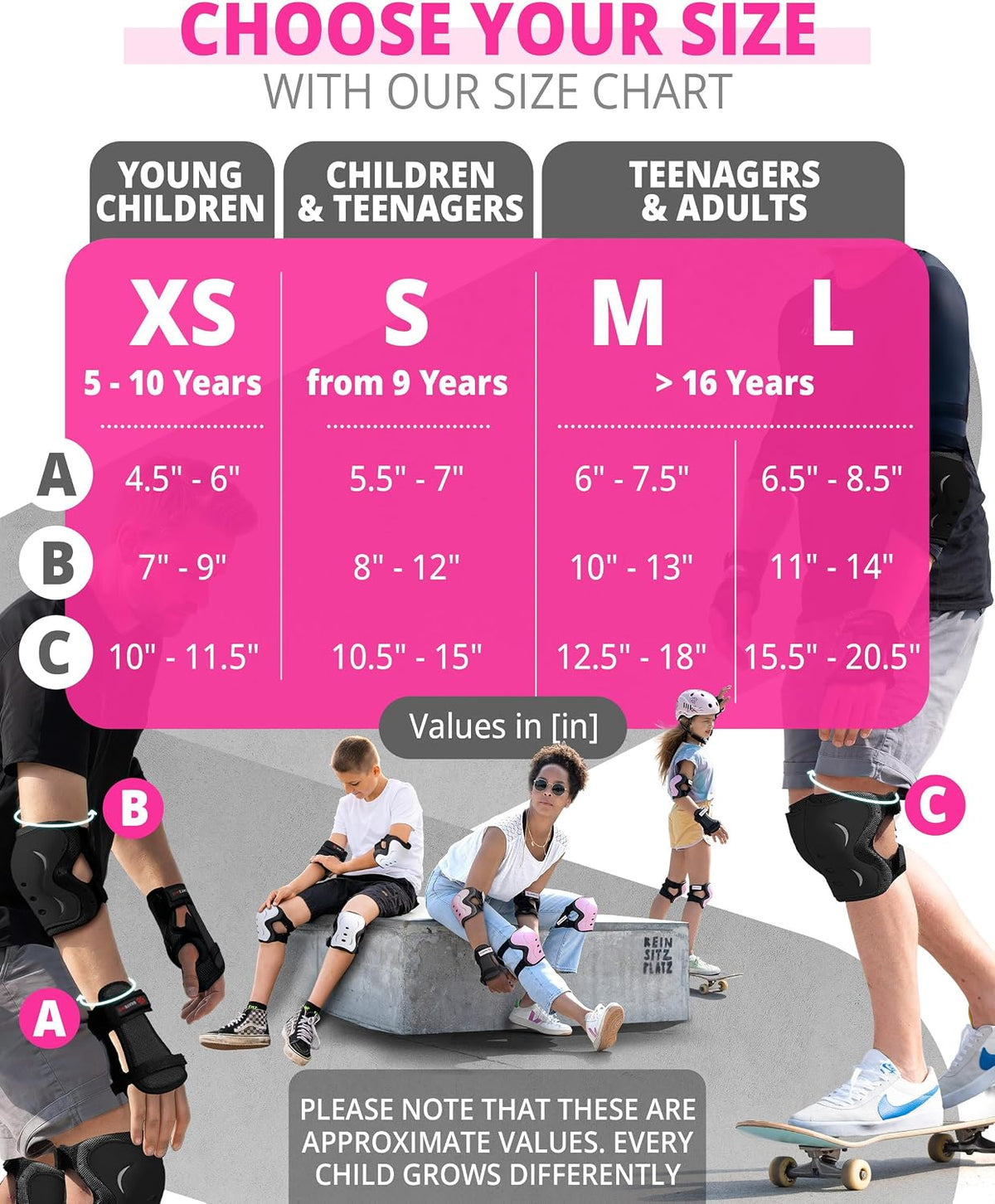 Kids and Adults Knee Pads and Elbow Pads Set with Wrist Guards for Roller Skating [6pc] - Skating Protective Gear for Roller Skates & Skateboard