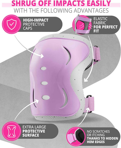 Kids and Adults Knee Pads and Elbow Pads Set with Wrist Guards for Roller Skating [6pc] - Skating Protective Gear for Roller Skates & Skateboard