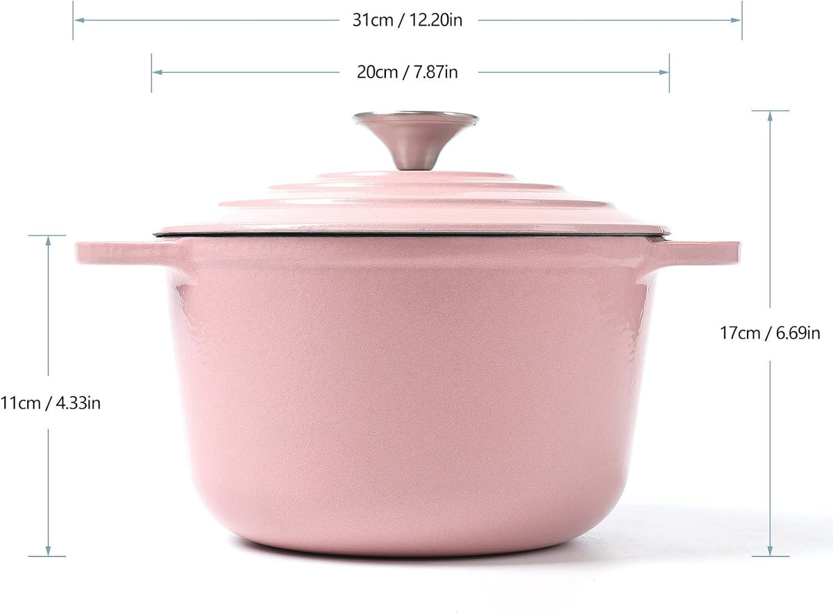 Enameled Cast Iron 3-Quart Dutch Oven Pink…