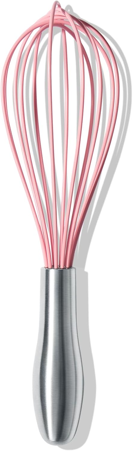 10-Inch Pink Silicone Whisk, Non-Scratch, 18/10 Stainless Steel Handle