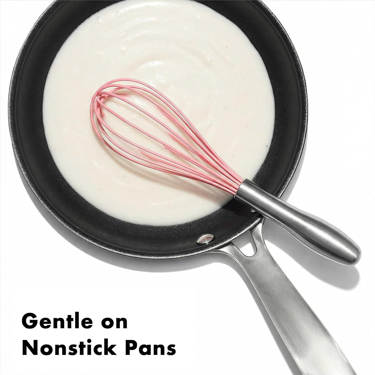 10-Inch Pink Silicone Whisk, Non-Scratch, 18/10 Stainless Steel Handle