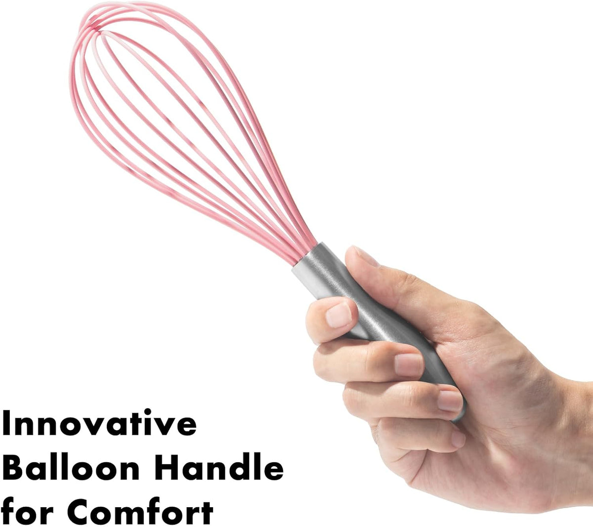 10-Inch Pink Silicone Whisk, Non-Scratch, 18/10 Stainless Steel Handle