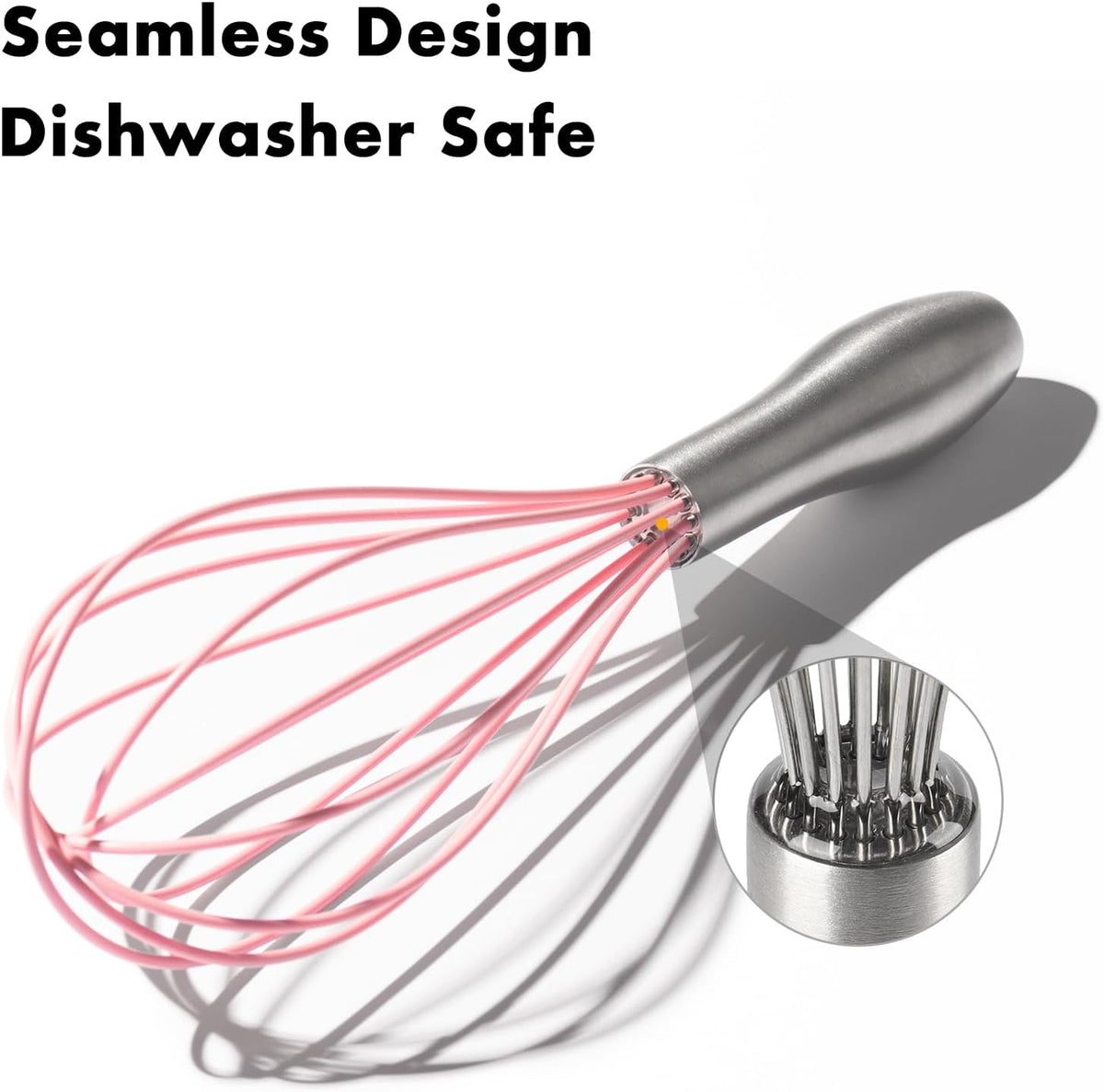 10-Inch Pink Silicone Whisk, Non-Scratch, 18/10 Stainless Steel Handle
