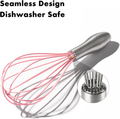 10-Inch Pink Silicone Whisk, Non-Scratch, 18/10 Stainless Steel Handle