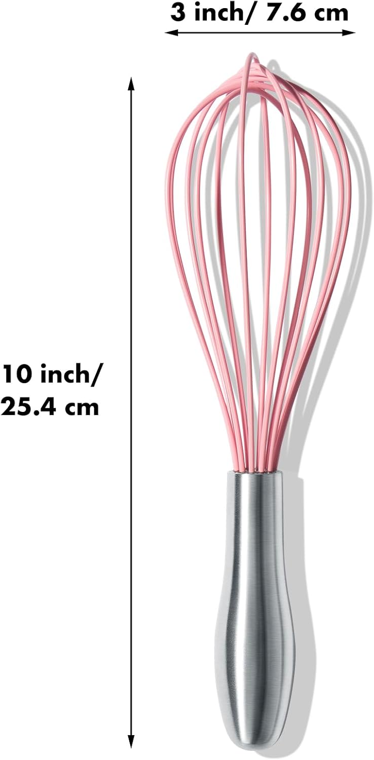 10-Inch Pink Silicone Whisk, Non-Scratch, 18/10 Stainless Steel Handle