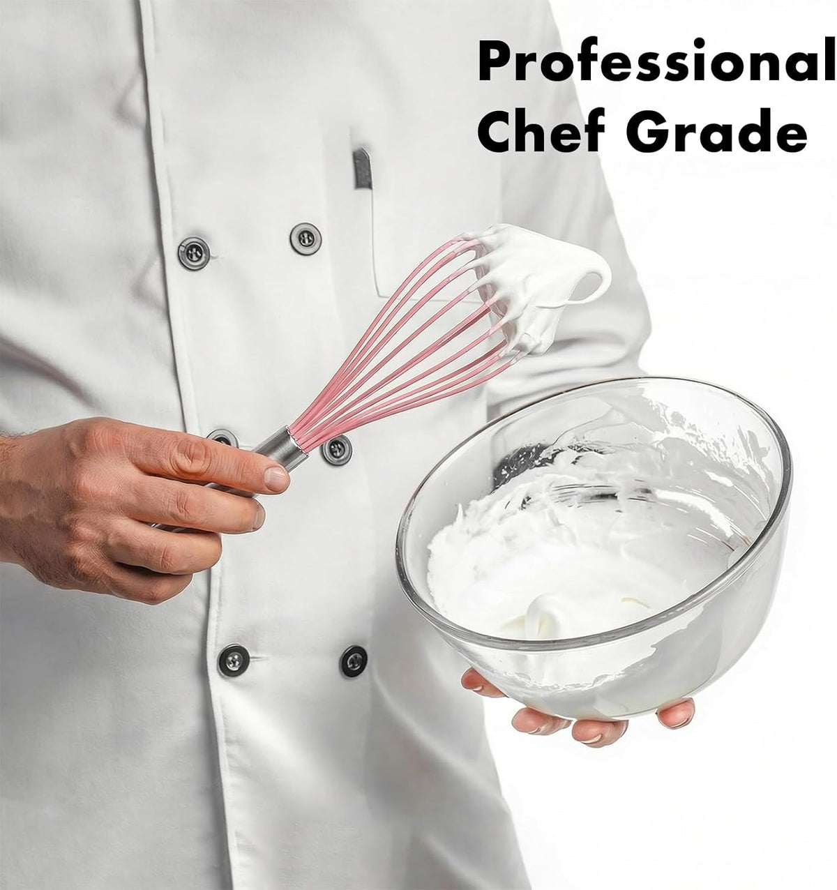 10-Inch Pink Silicone Whisk, Non-Scratch, 18/10 Stainless Steel Handle
