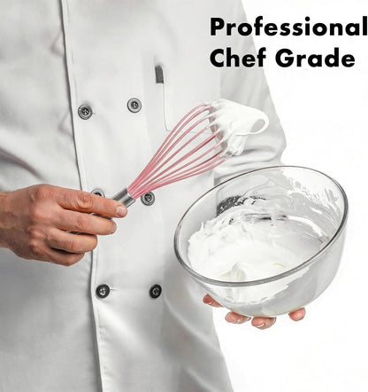 10-Inch Pink Silicone Whisk, Non-Scratch, 18/10 Stainless Steel Handle