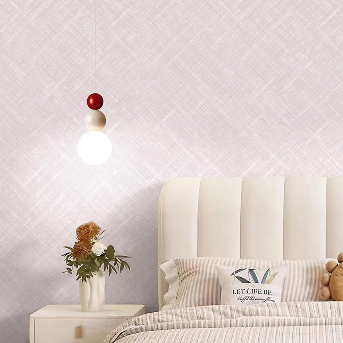 Pink Peel and Stick Wallpaper Modern Girls Wallpaper Boho Removable Contact Paper Light Pink Waterproof Self-Adhesive Wallpapers for Bathroom Bedroom Living Room Decor Vinyl 17.3"x196.8"