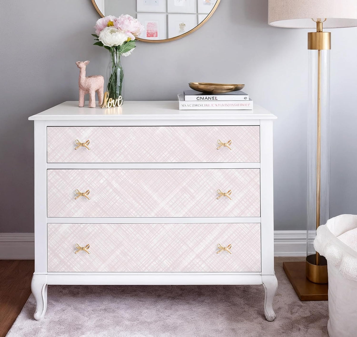 Pink Peel and Stick Wallpaper Modern Girls Wallpaper Boho Removable Contact Paper Light Pink Waterproof Self-Adhesive Wallpapers for Bathroom Bedroom Living Room Decor Vinyl 17.3"x196.8"