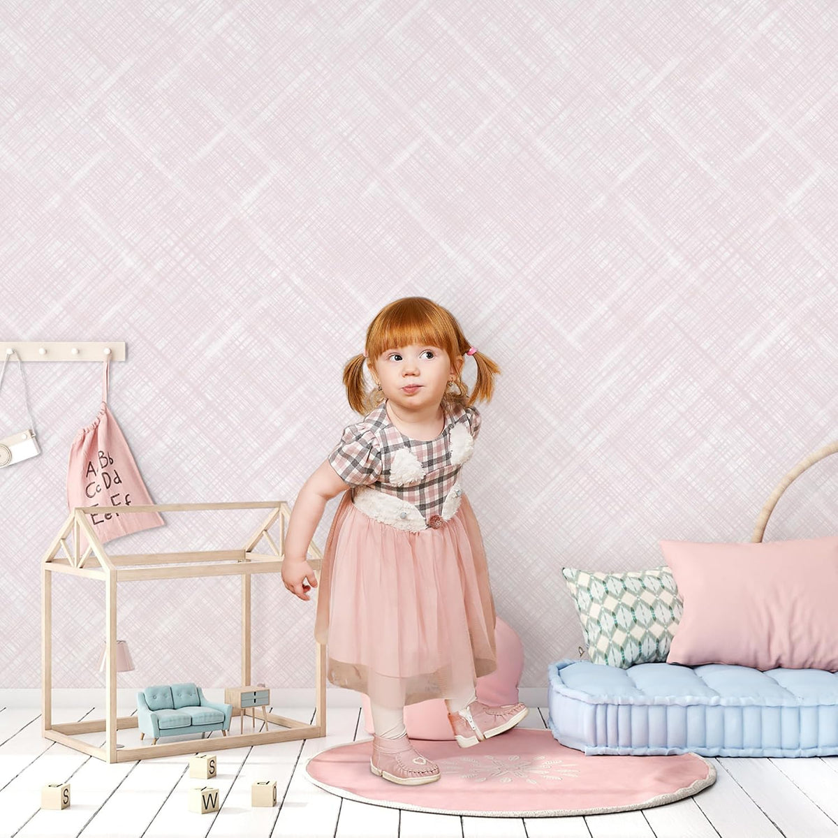 Pink Peel and Stick Wallpaper Modern Girls Wallpaper Boho Removable Contact Paper Light Pink Waterproof Self-Adhesive Wallpapers for Bathroom Bedroom Living Room Decor Vinyl 17.3"x196.8"