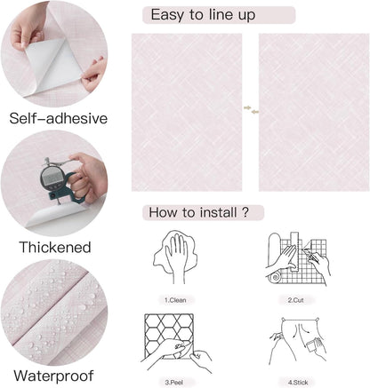 Pink Peel and Stick Wallpaper Modern Girls Wallpaper Boho Removable Contact Paper Light Pink Waterproof Self-Adhesive Wallpapers for Bathroom Bedroom Living Room Decor Vinyl 17.3"x196.8"