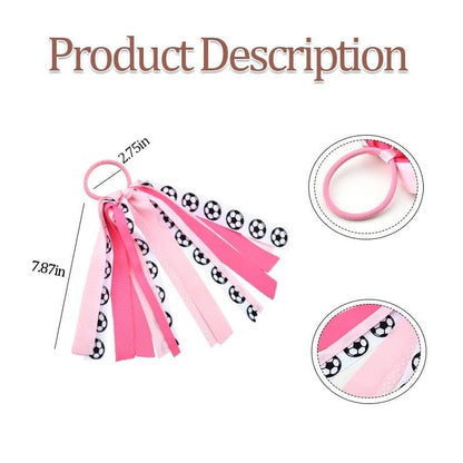 Soccer Hair Ties with Glitter Ribbons Pink Hair Accessories for Women Soccer Ribbon Hair Band Tassels Ponytail Holders Cheer Bows for Girls Scrunchies Streamers for Cheerleaders Team Gifts Ideas