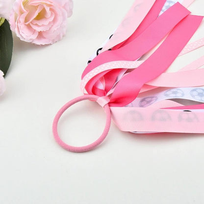 Soccer Hair Ties with Glitter Ribbons Pink Hair Accessories for Women Soccer Ribbon Hair Band Tassels Ponytail Holders Cheer Bows for Girls Scrunchies Streamers for Cheerleaders Team Gifts Ideas