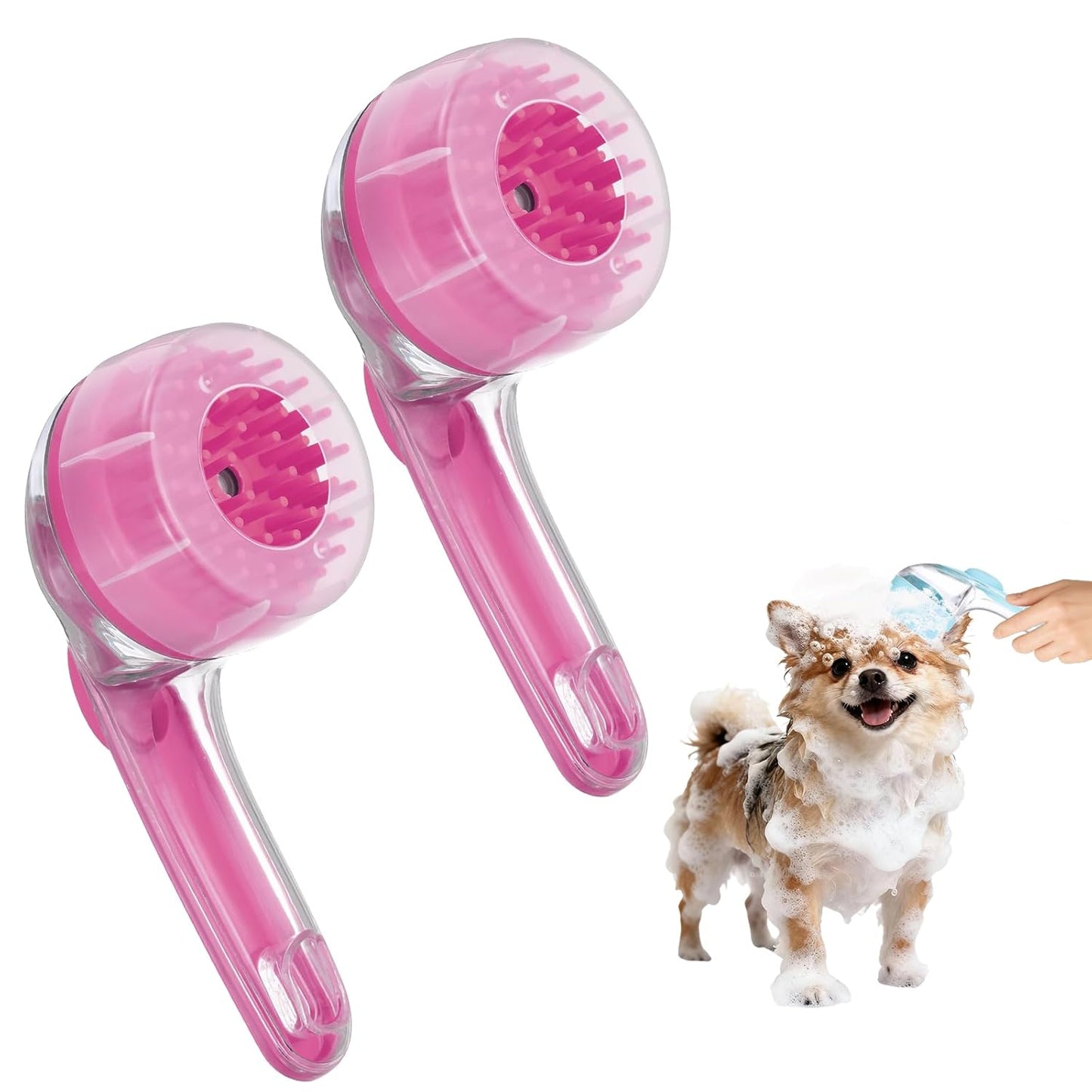 Pet Bath Brush, Dog Shampoo Brush New 2 in 1 Grooming Massage Scrubber Bubble Maker with Ring Built-in Shampoo Dispenser(Coarse,Pink), for Long Short Hair Cats Shower