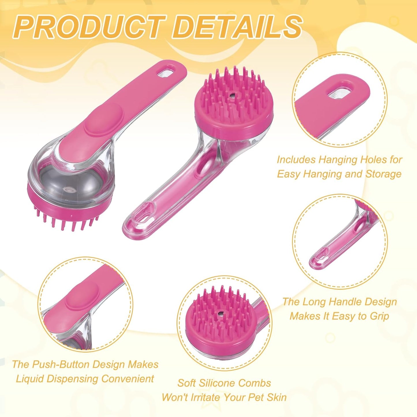 Pet Bath Brush, Dog Shampoo Brush New 2 in 1 Grooming Massage Scrubber Bubble Maker with Ring Built-in Shampoo Dispenser(Coarse,Pink), for Long Short Hair Cats Shower