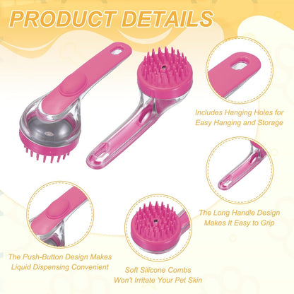 Pet Bath Brush, Dog Shampoo Brush New 2 in 1 Grooming Massage Scrubber Bubble Maker with Ring Built-in Shampoo Dispenser(Coarse,Pink), for Long Short Hair Cats Shower