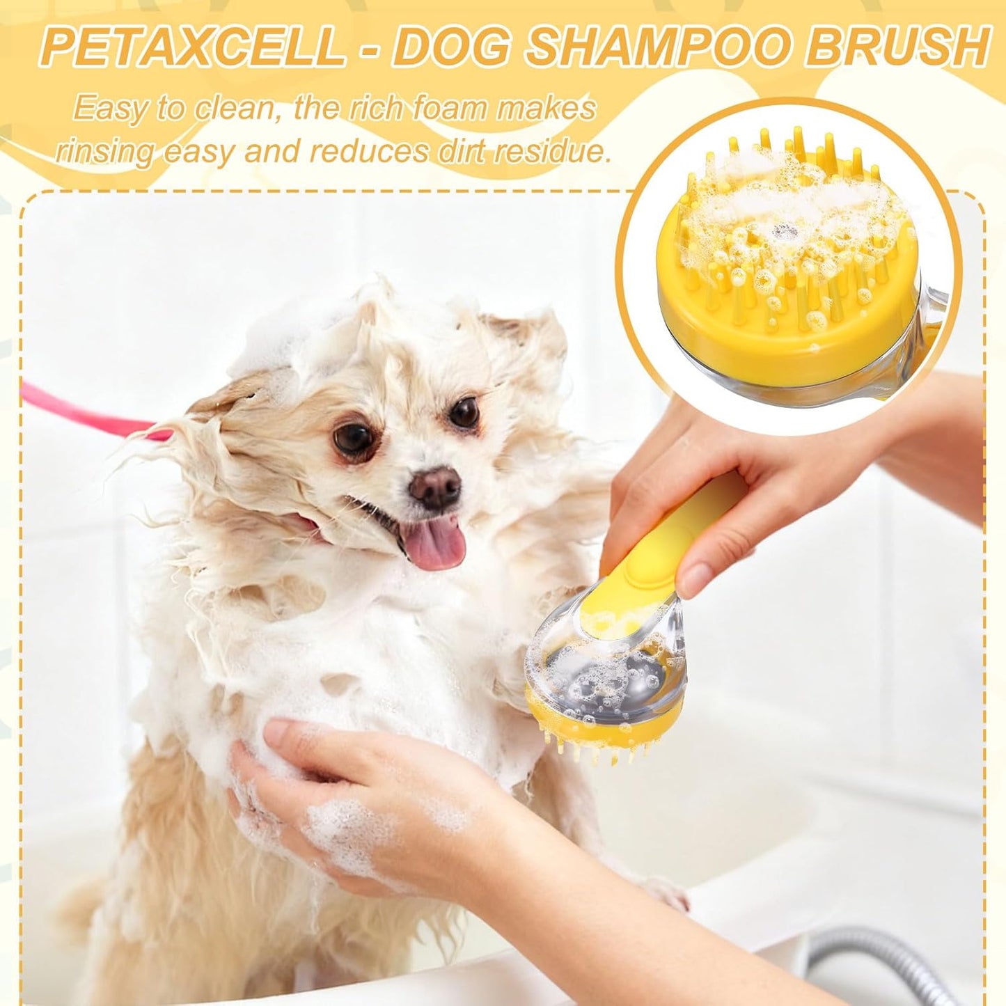 Pet Bath Brush, Dog Shampoo Brush New 2 in 1 Grooming Massage Scrubber Bubble Maker with Ring Built-in Shampoo Dispenser(Coarse,Pink), for Long Short Hair Cats Shower
