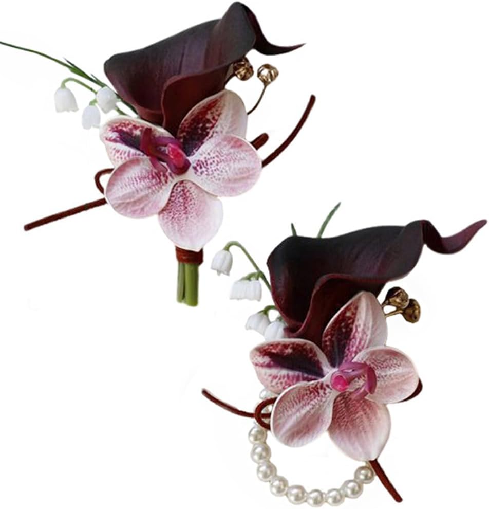 2 Pieces Corsage and Boutonniere Set, Black Red+Pink (X2-LL)
