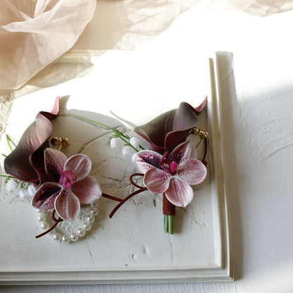 2 Pieces Corsage and Boutonniere Set, Black Red+Pink (X2-LL)