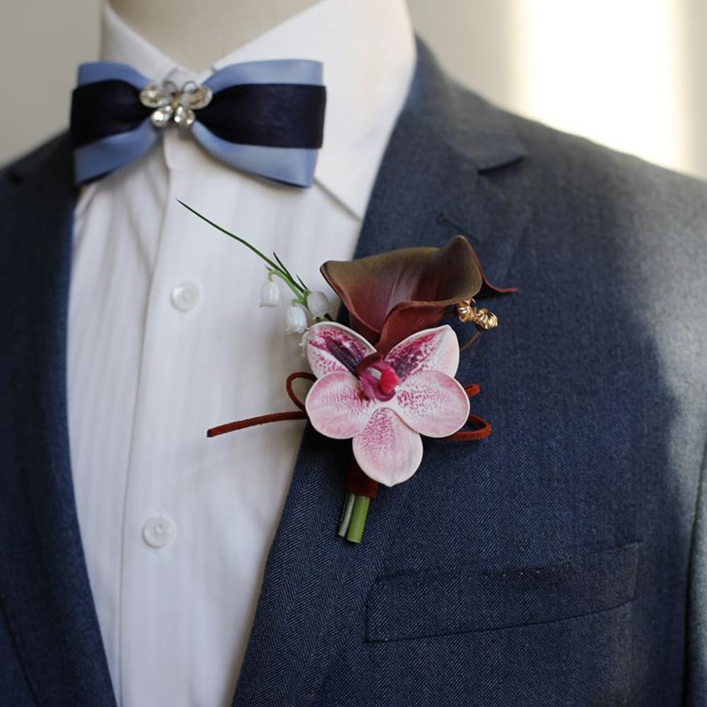 2 Pieces Corsage and Boutonniere Set, Black Red+Pink (X2-LL)
