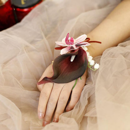 2 Pieces Corsage and Boutonniere Set, Black Red+Pink (X2-LL)