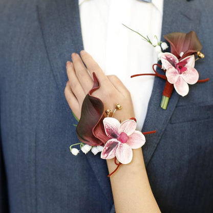 2 Pieces Corsage and Boutonniere Set, Black Red+Pink (X2-LL)