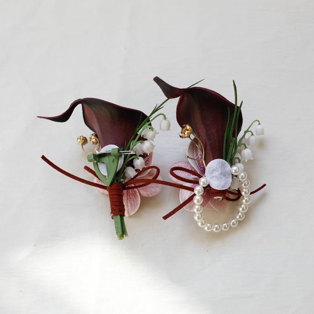 2 Pieces Corsage and Boutonniere Set, Black Red+Pink (X2-LL)