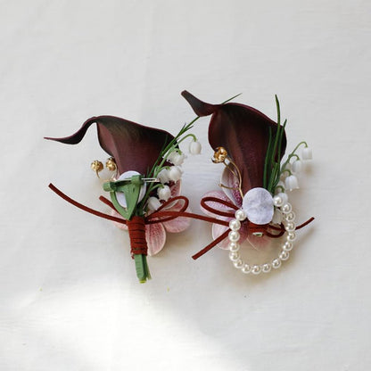 2 Pieces Corsage and Boutonniere Set, Black Red+Pink (X2-LL)