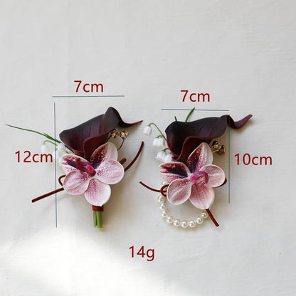 2 Pieces Corsage and Boutonniere Set, Black Red+Pink (X2-LL)