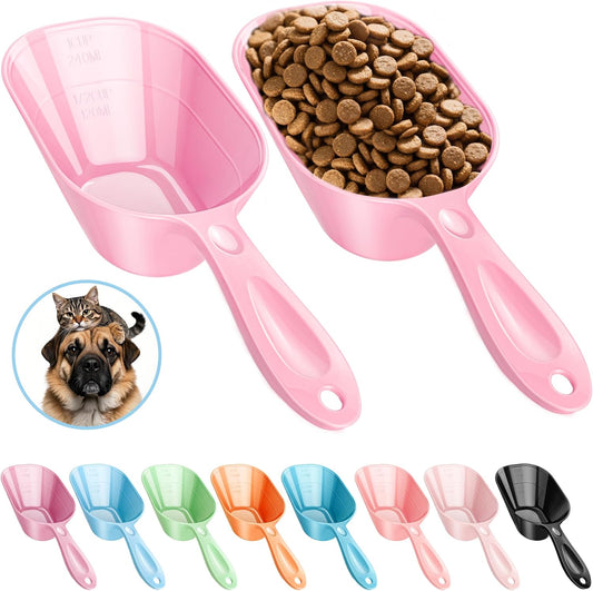 Dog Food Scoop 2 Pack, Pet Cup Capacity Cat Food Scooper With Measuring Lines For Dog, Puppy and Cat Coffee Bean, Flour Scoop Pink