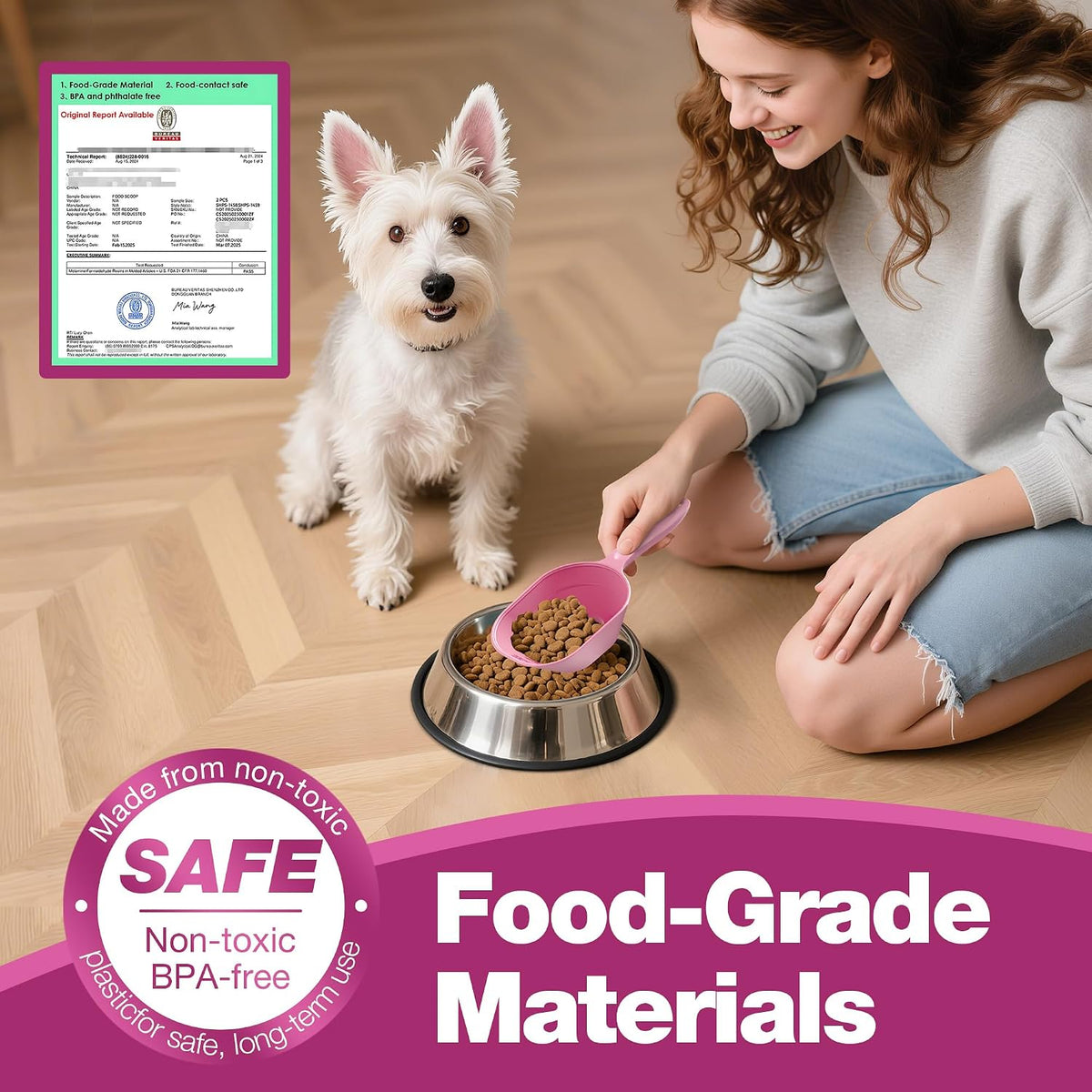 Dog Food Scoop 2 Pack, Pet Cup Capacity Cat Food Scooper With Measuring Lines For Dog, Puppy and Cat Coffee Bean, Flour Scoop Pink