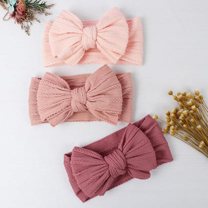 Handmade Nylon Baby Girl Headband Bows for Baby Kid Pink Mix3Pcs