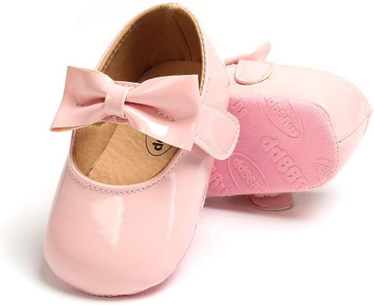 myppgg Baby Girls Mary Jane Flats Sparkly Bowknot Princess Dress Crib Shoes Non-Slip for Toddler First Walkers