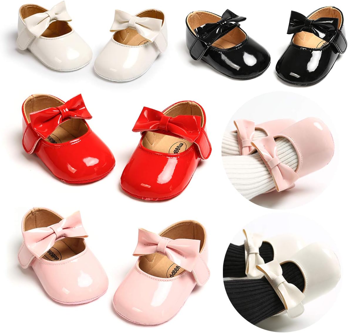 myppgg Baby Girls Mary Jane Flats Sparkly Bowknot Princess Dress Crib Shoes Non-Slip for Toddler First Walkers