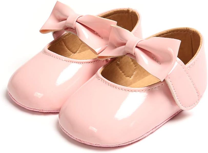 myppgg Baby Girls Mary Jane Flats Sparkly Bowknot Princess Dress Crib Shoes Non-Slip for Toddler First Walkers