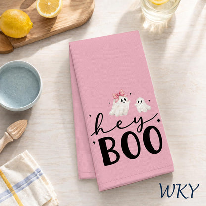 Preppy Pink Halloween Kitchen Dish Towels 16x24in, Set of 2