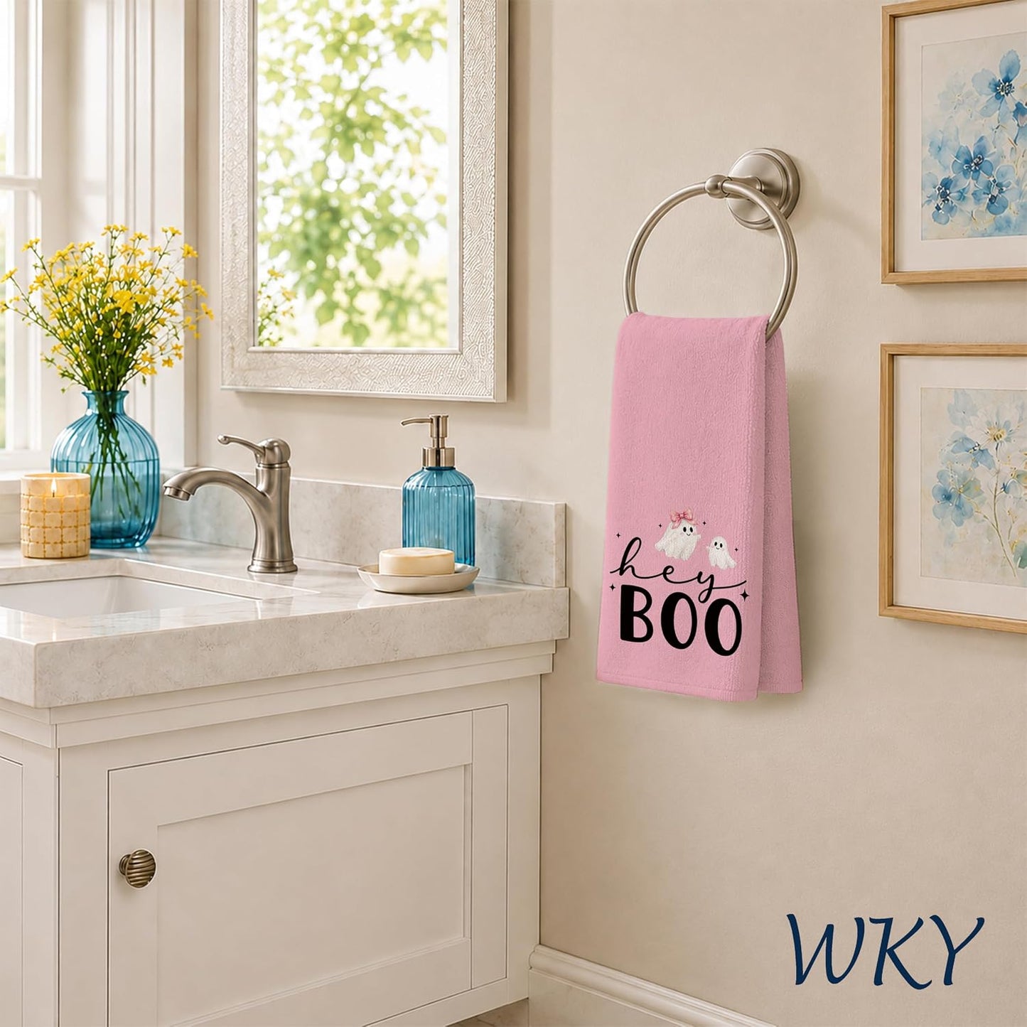 Preppy Pink Halloween Kitchen Dish Towels 16x24in, Set of 2