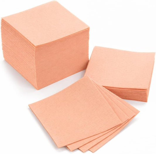 AH AMERICAN HOMESTEAD Paper Cocktail Napkins - Linen-Like Disposable Beverage Bar Napkins 4.75" x 4.75" - Bulk Square Napkins - Ideal for Party or Wedding (Peach -100 Count)