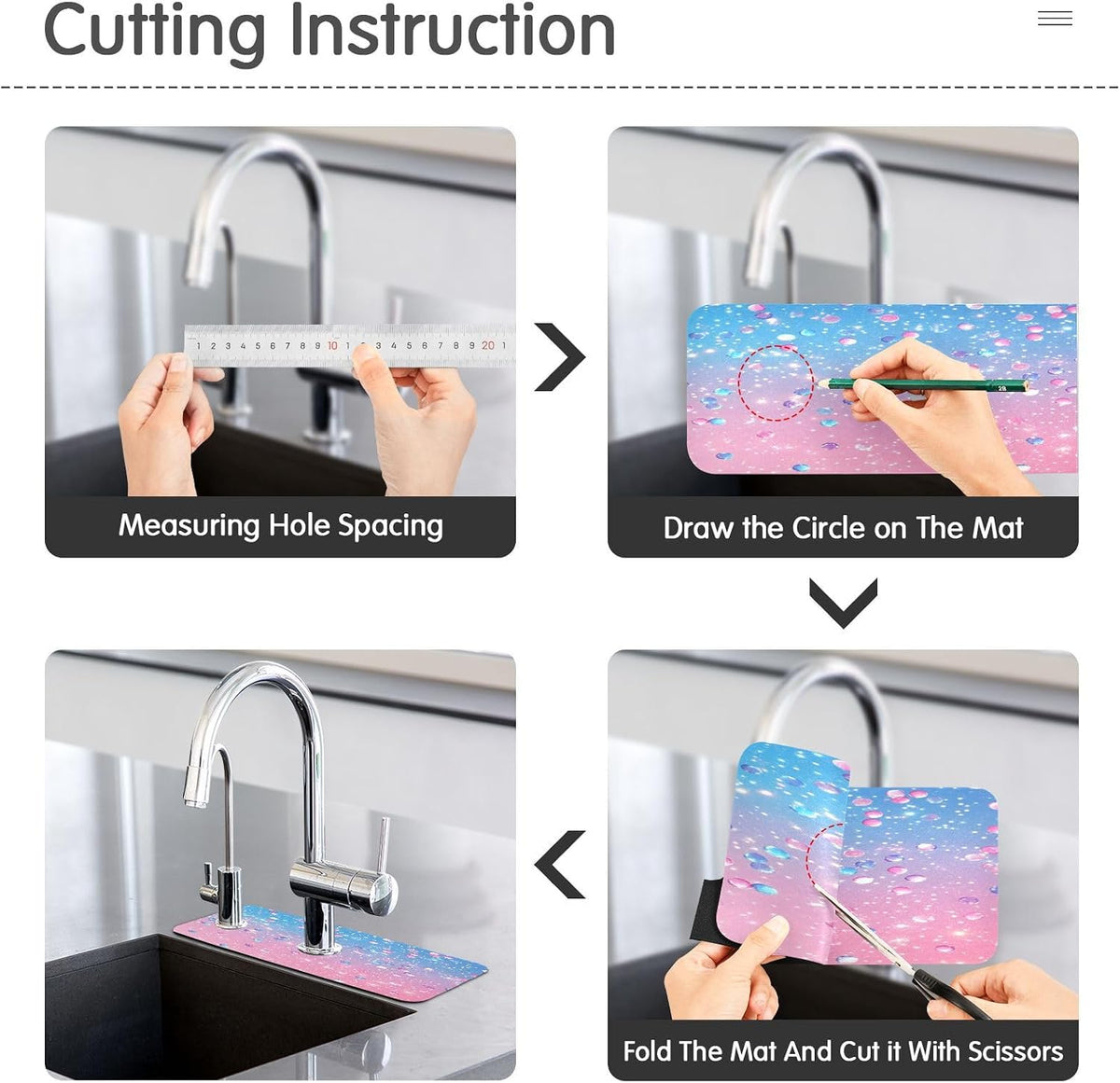 Cute Light Pink Blue Gradient Flashing Glitter Faucet Drying mat Silicone Kitchen Faucet Mat Sink Splash Guard Drip Catcher Dish Soap Sponge Holder for Guard Bathroom Farmhouse M