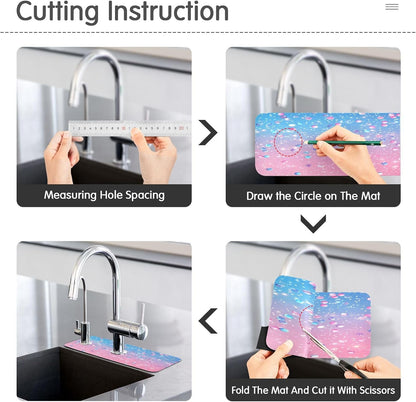 Cute Light Pink Blue Gradient Flashing Glitter Faucet Drying mat Silicone Kitchen Faucet Mat Sink Splash Guard Drip Catcher Dish Soap Sponge Holder for Guard Bathroom Farmhouse M