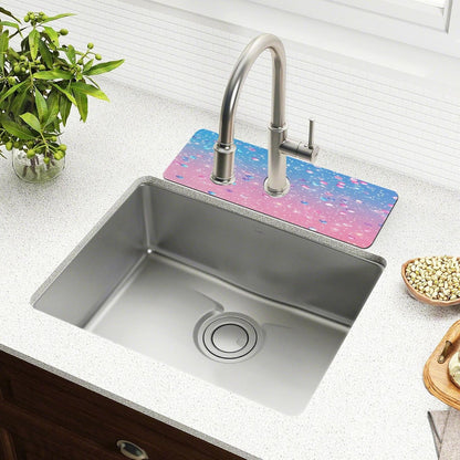 Cute Light Pink Blue Gradient Flashing Glitter Faucet Drying mat Silicone Kitchen Faucet Mat Sink Splash Guard Drip Catcher Dish Soap Sponge Holder for Guard Bathroom Farmhouse M